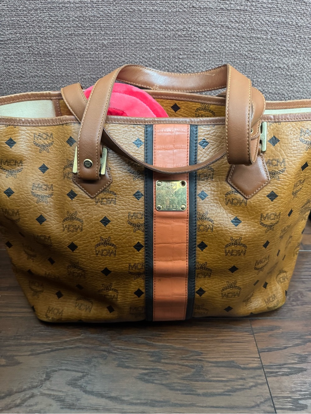 🍑 MCM Cognac Visetos Tote with Orange Stripes
